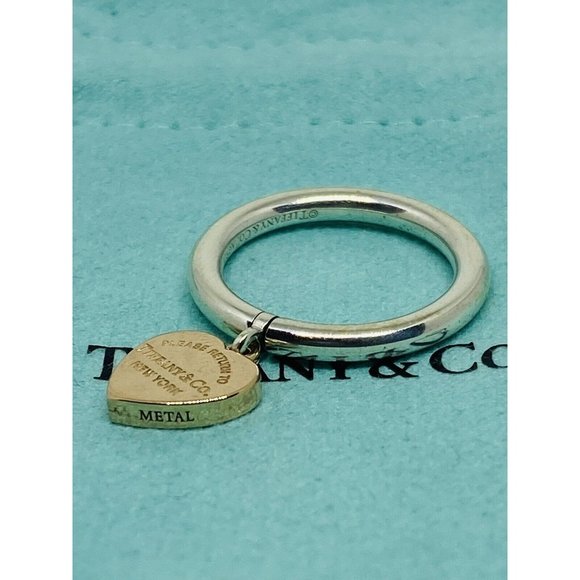 Tiffany & Co. 925 Rubedo Metal RTT Heart Tag Ring Size 5 Mint Condition Pouch